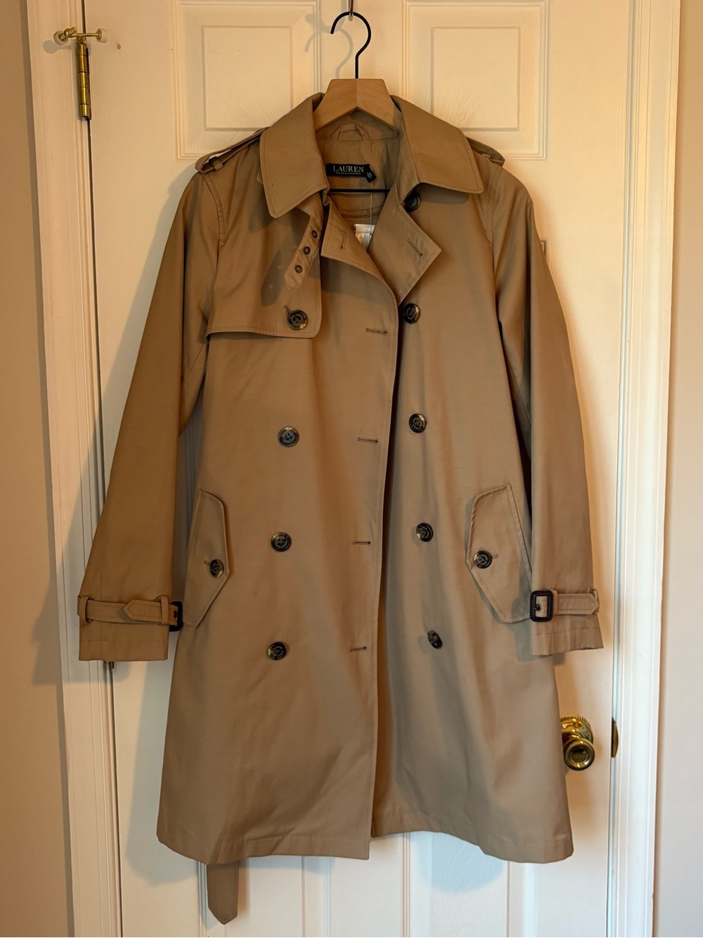 Lauren Ralph Lauren Double-Breasted Cotton-Blend Trench Coat, Sand, S - Picture 4 of 16